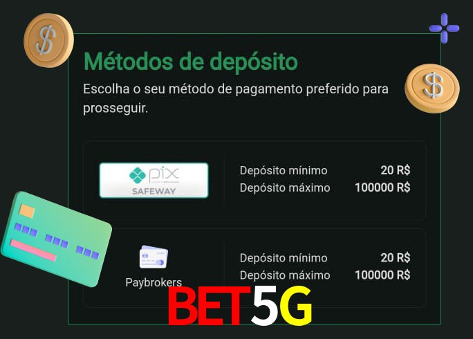 O cassino Bet5G oferece uma grande variedade de métodos de pagamento